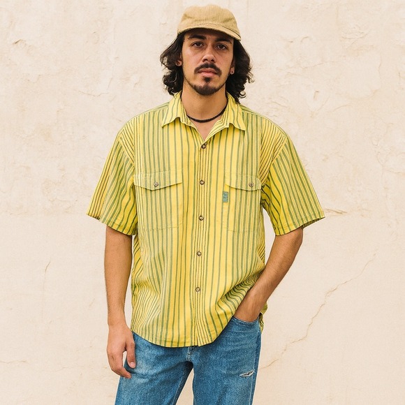 Other - Vintage 90s Introspect Sportswear Striped Shirt Mens L Yellow Cotton Retro Y2K‎